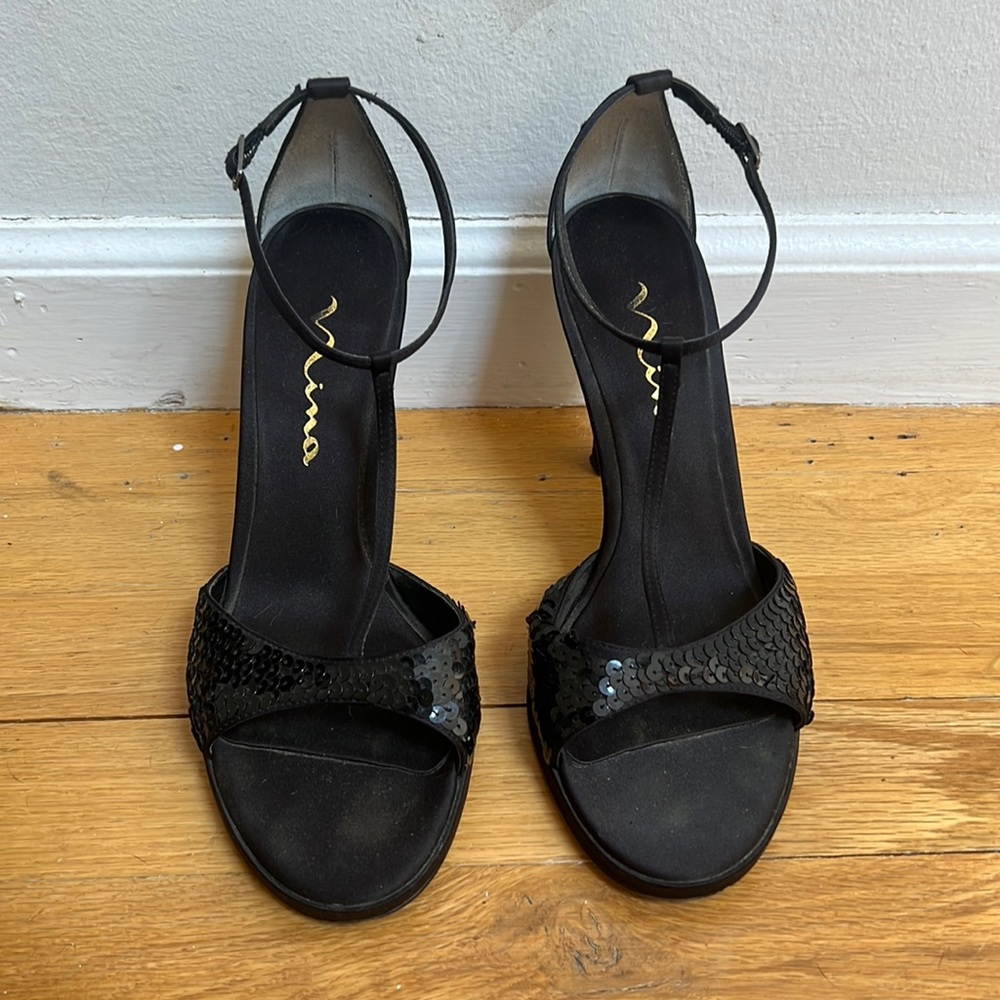 Nina Black Sequin Pumps